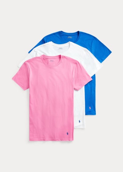 Playeras Polo Ralph Lauren Hombre Azules / Rosas / Blancos - Classic Wicking Crew 3-Pack - LBSMO2590